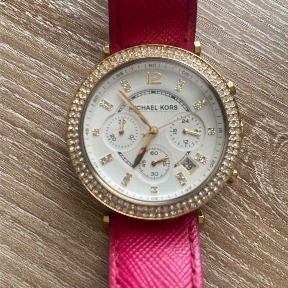 Michael Kors Watch with Pink Leather Strap